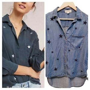 Anthropologie Cloth & Stone Blue Chambray Star Button Down Shirt XS